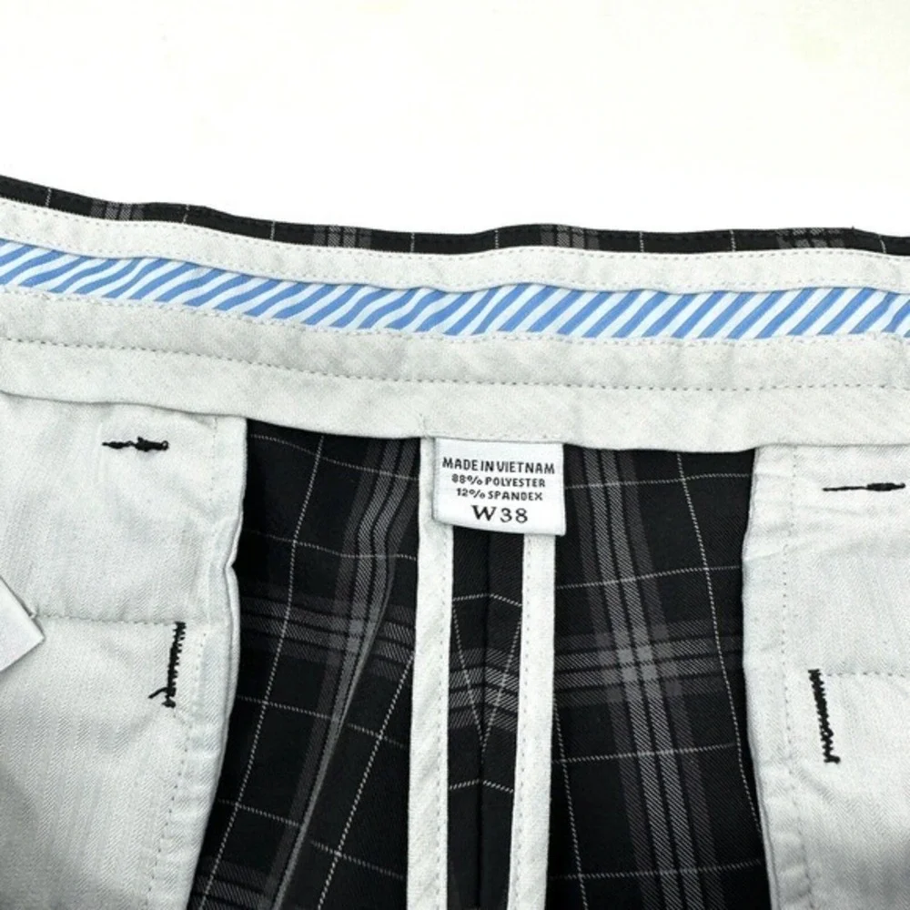 FootJoy FJ Gray Black Plaid Flat Front Polyester Spandex Golf Shorts Size 38‎